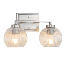 Golden 3094-BA2 PW-RIB - Yep by Golden Lighting Elliott 2-light Vanity in Pewter and Clear Ribbed Glass